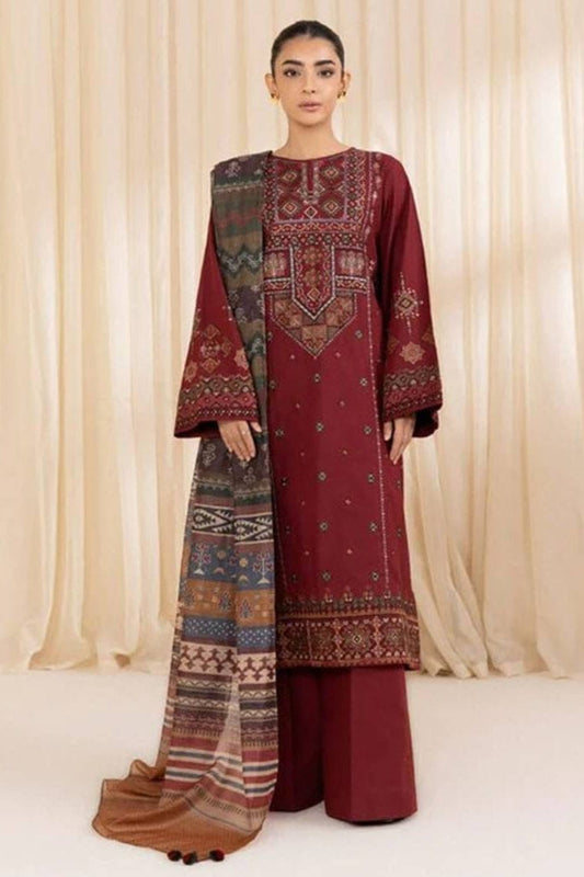 SP-SP715 Unstitched Embroidered Lawn Suit 3pc With Digital Printed Monar Dupatta