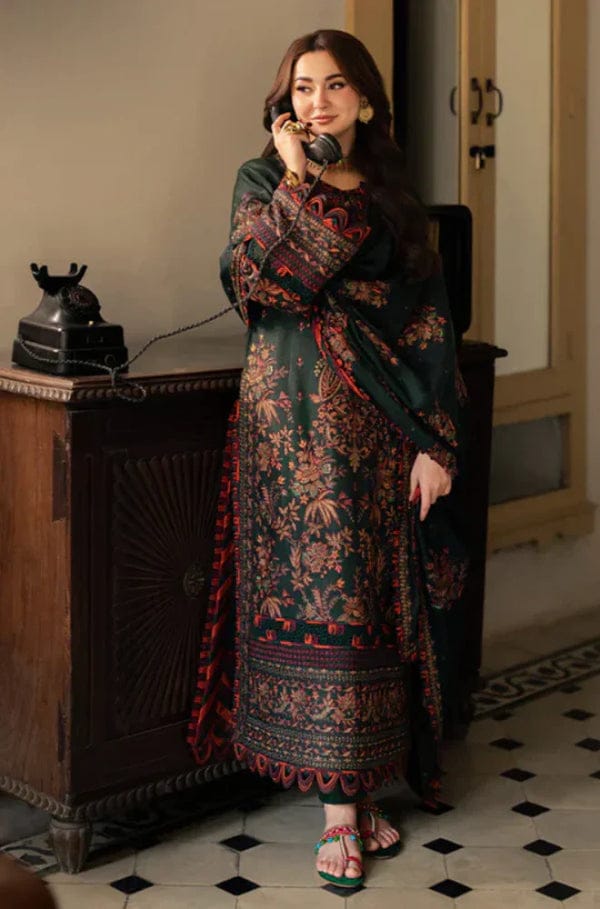 Unstitched lawn embroidery suit with crinkle embroidered dupatta by Shaa Posh, featuring intricate embroidery and vibrant fabric.