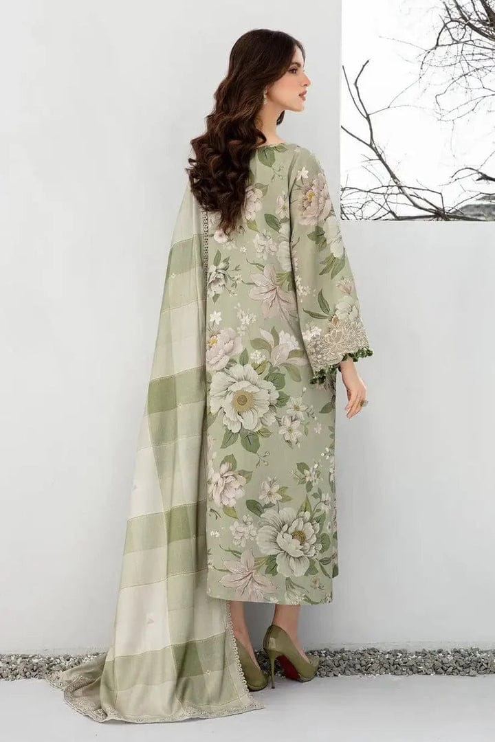Unstitched digital lawn 3-piece suit with matching digital lawn dupatta by Shaa Posh, featuring vibrant floral and geometric patterns.