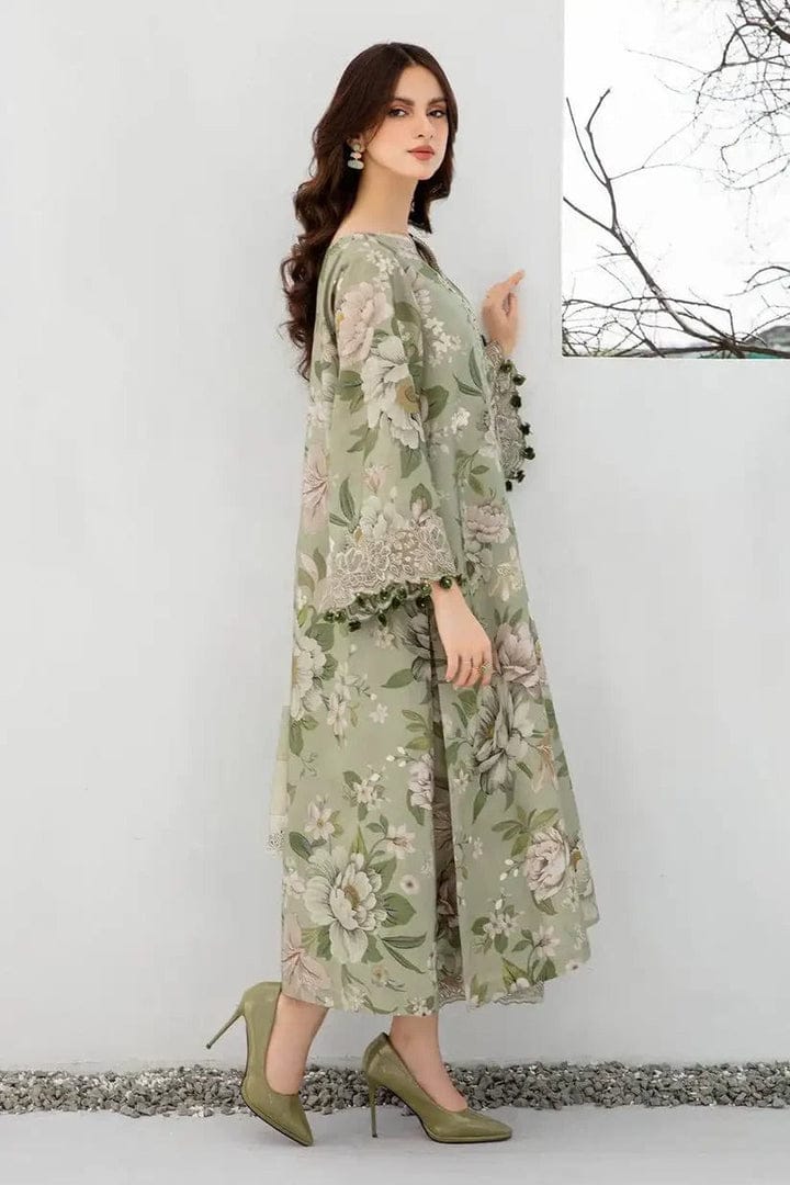 Unstitched digital lawn 3-piece suit with matching digital lawn dupatta by Shaa Posh, featuring vibrant printed fabric and intricate design.