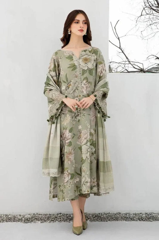 Unstitched digital lawn 3-piece suit with matching digital lawn dupatta by Shaa Posh, featuring vibrant fabric and intricate patterns.