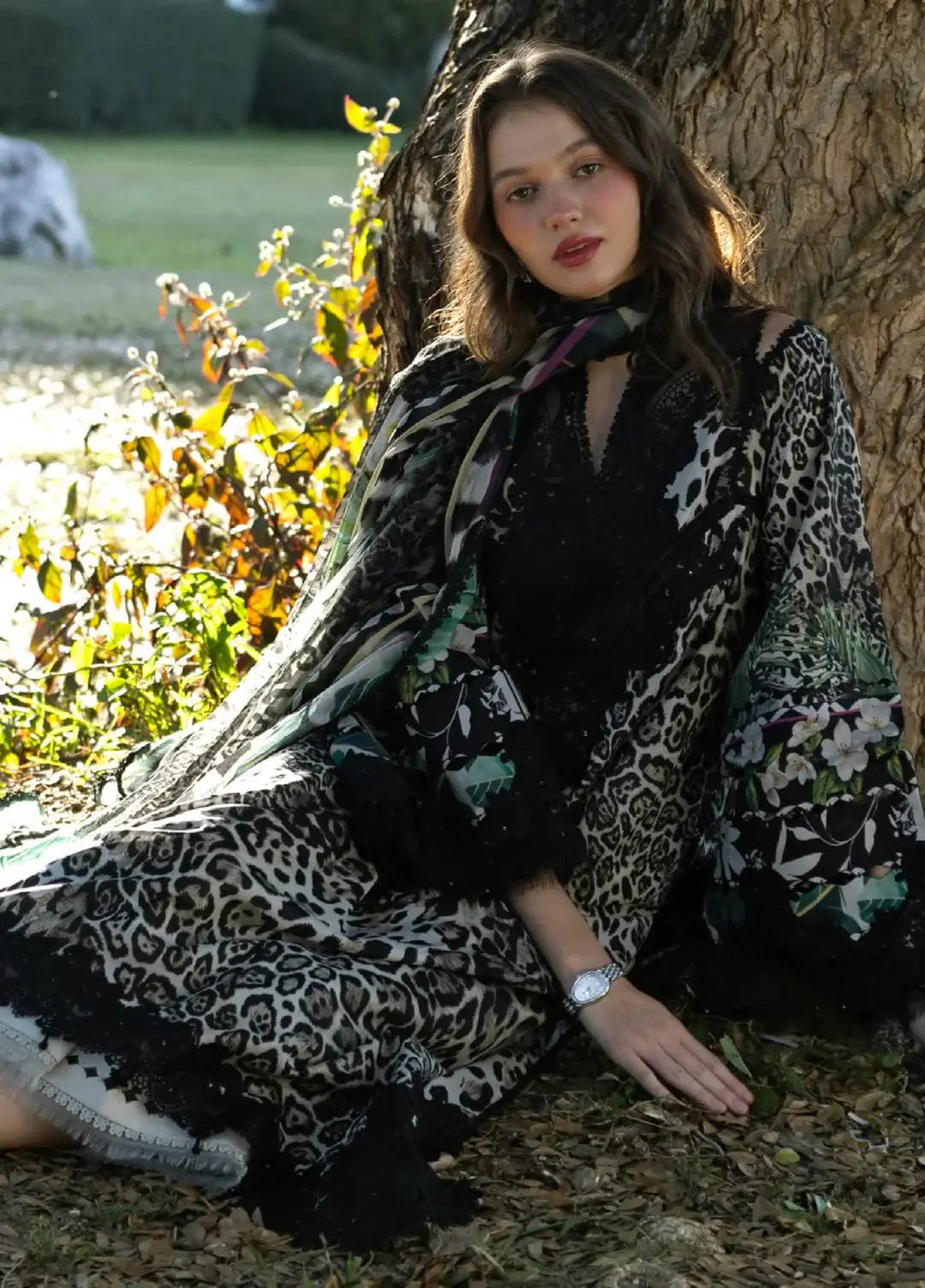 Unstitched Shaa Posh lawn embroidery 3-piece suit with digital print dupatta, featuring intricate embroidery and vibrant fabric.