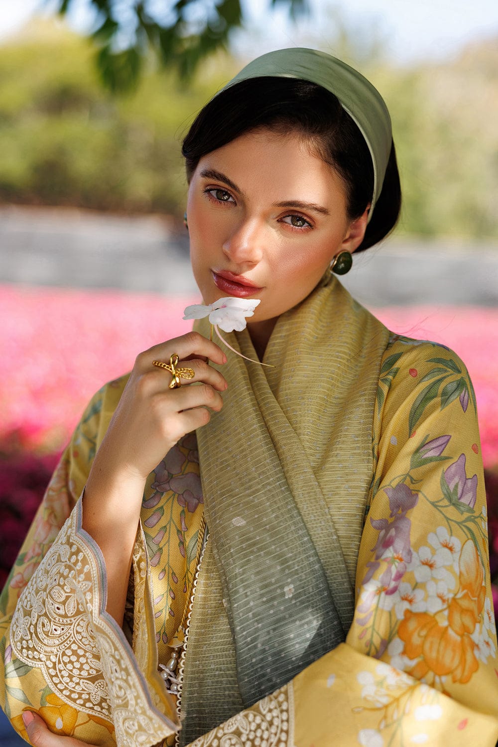 Unstitched Shaa Posh digital printed lawn suit 3-piece set with matching printed lawn dupatta, featuring intricate floral designs.