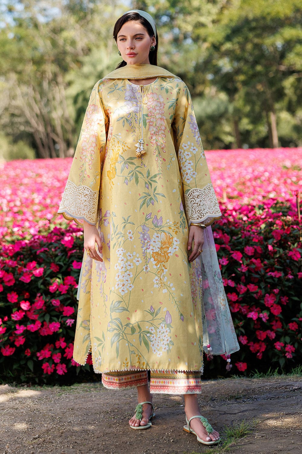 Unstitched Shaa Posh digital printed lawn suit 3-piece set with matching lawn dupatta, featuring vibrant floral patterns and intricate design.