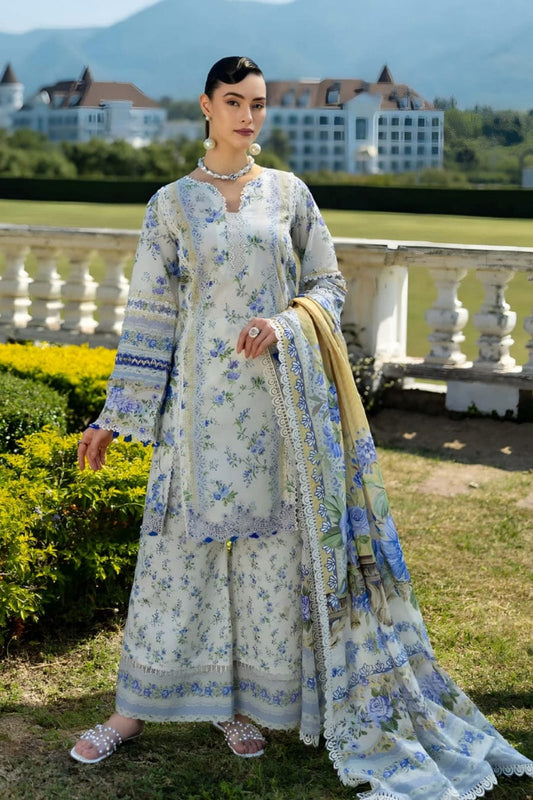 Unstitched Shaa Posh digital printed lawn suit 3-piece set with matching printed lawn dupatta, vibrant and detailed fabric design.