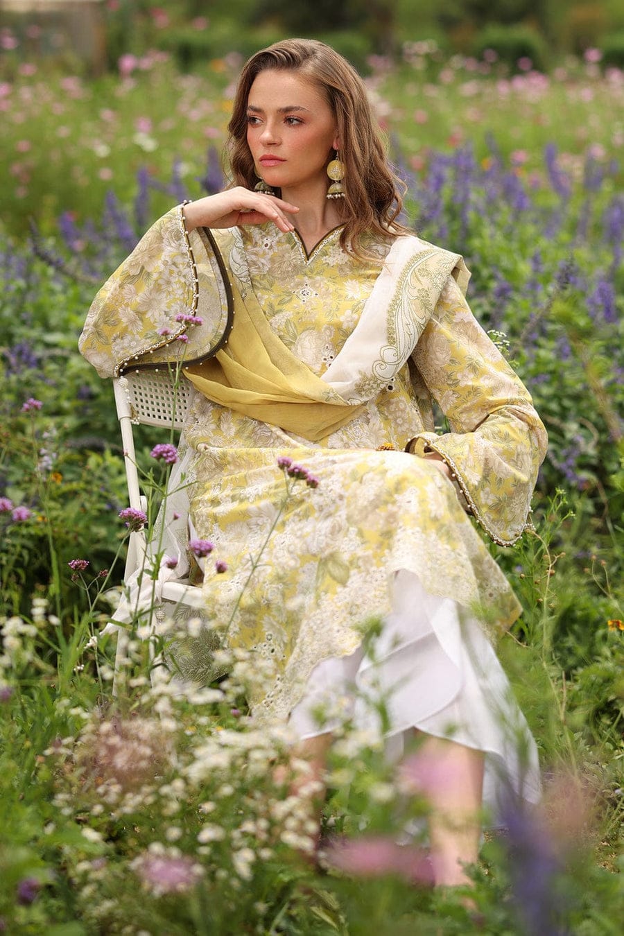 Unstitched Shaa Posh digital printed lawn suit 3-piece set with matching printed lawn dupatta, featuring vibrant floral designs.