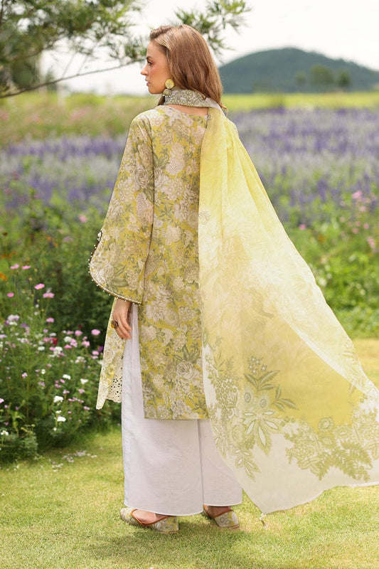 Unstitched Shaa Posh SP-BQ203 digital printed lawn suit with matching digital printed lawn dupatta, displayed on a flat surface.