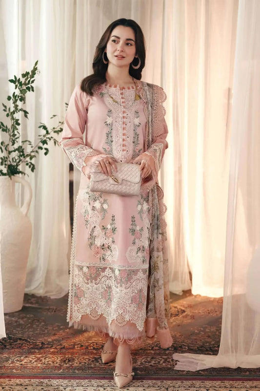 Shaa Posh SP-89 unstitched lawn embroidered 3-piece suit with digital print dupatta, showcasing intricate embroidery and vibrant fabric.