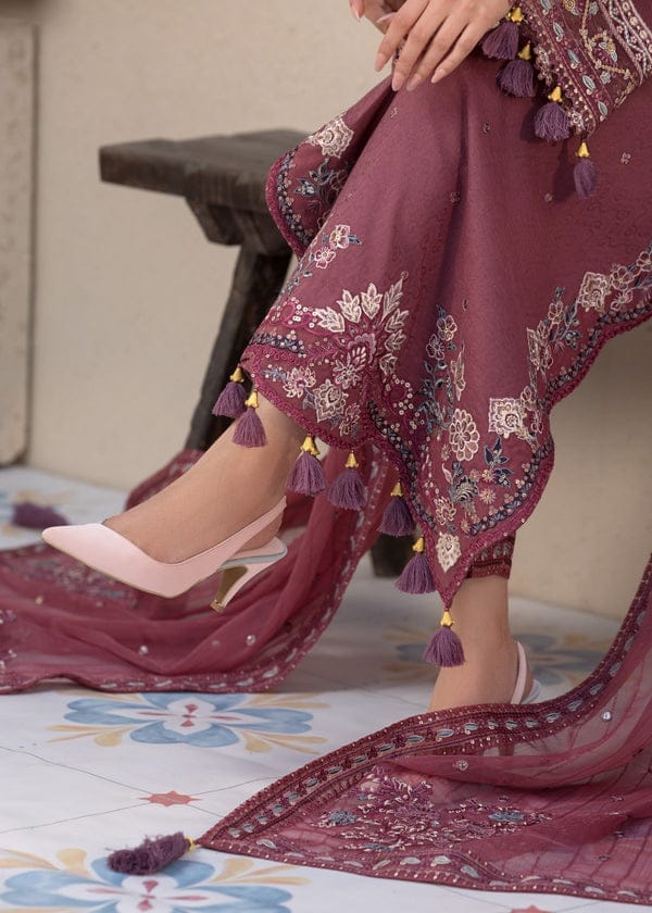 SP-2.0 Unstitched 3 Pc Heavy Embroidered Lawn Suit ( Four Sided Embroidered Chiffon Dupatta )