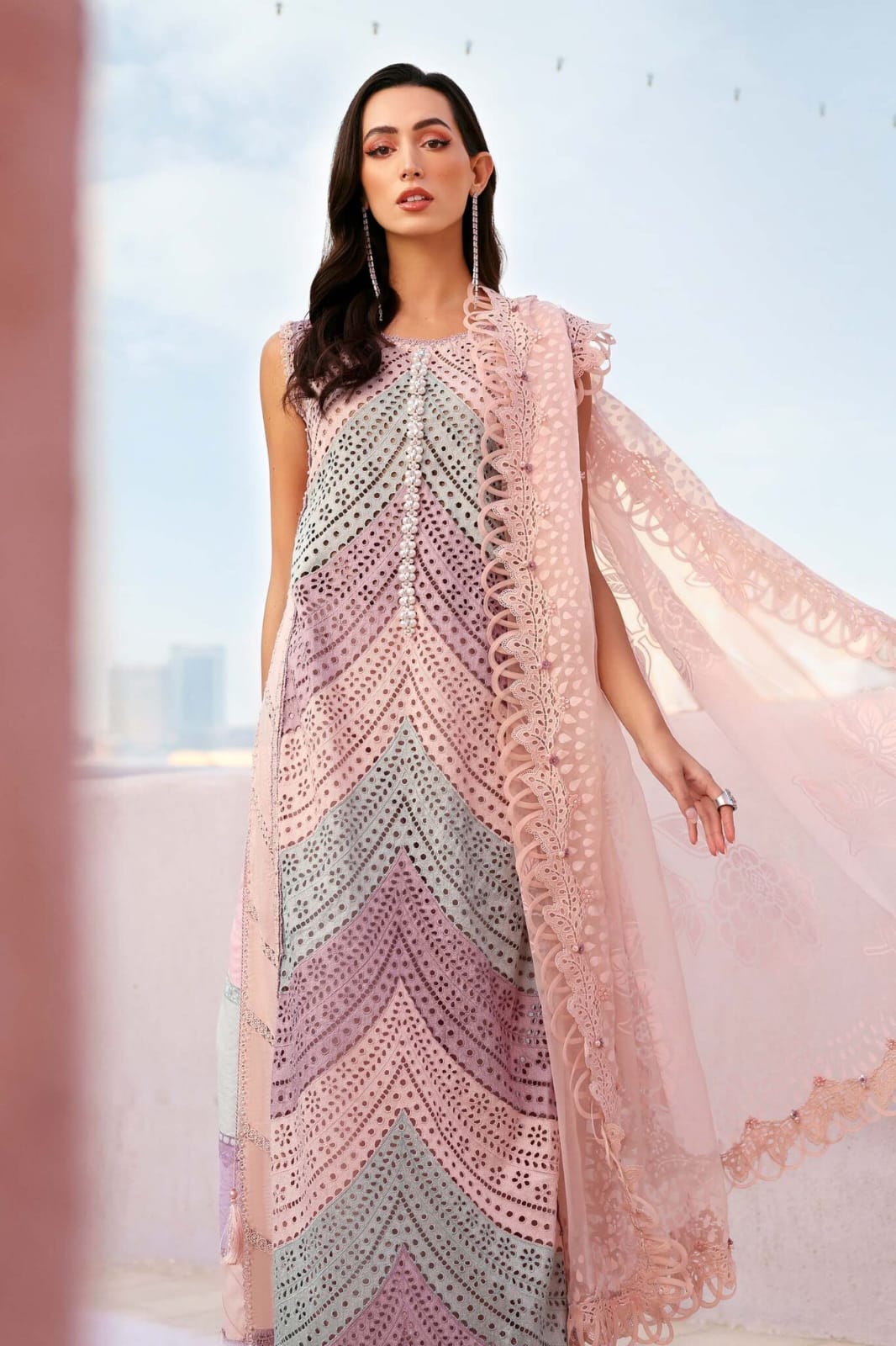 SP-01 Unstitched 3 pc Chickenkari Embroidered Suit With Organza Duppata