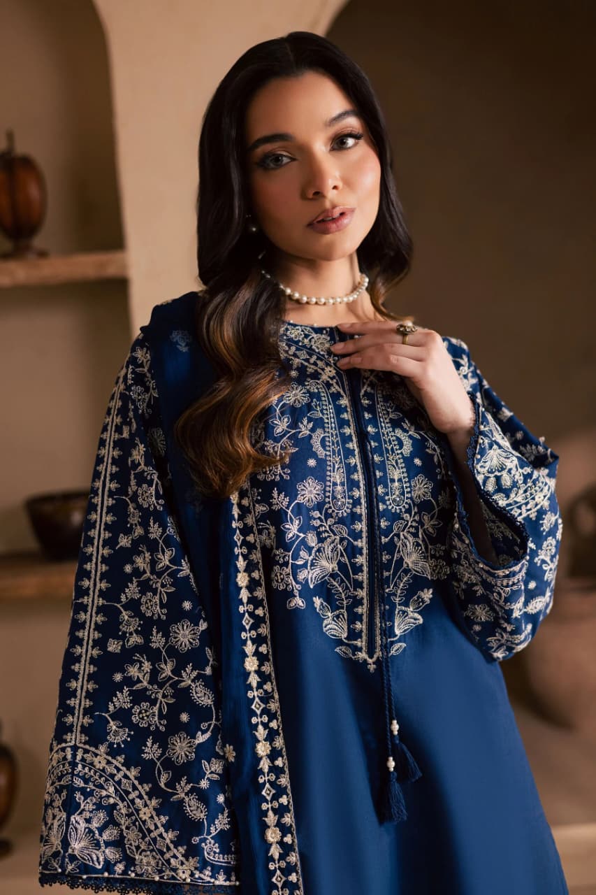 Unstitched fully embroidered lawn suit with intricate embroidery, paired with a chiffon dupatta, by Shaa Posh.