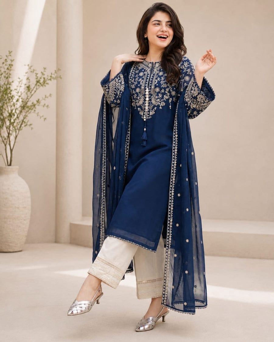 SR-BT2835 Unstitched Fully Embroidered Lawn Suit With Embroidered Bamber Chiffon Dupatta - Shaa Posh