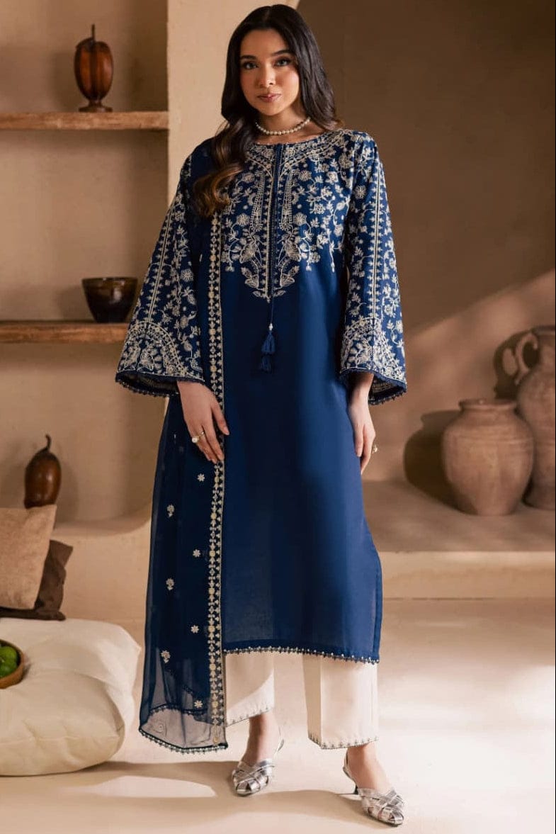 Unstitched fully embroidered lawn suit with matching embroidered chiffon dupatta by Shaa Posh, featuring intricate floral embroidery.