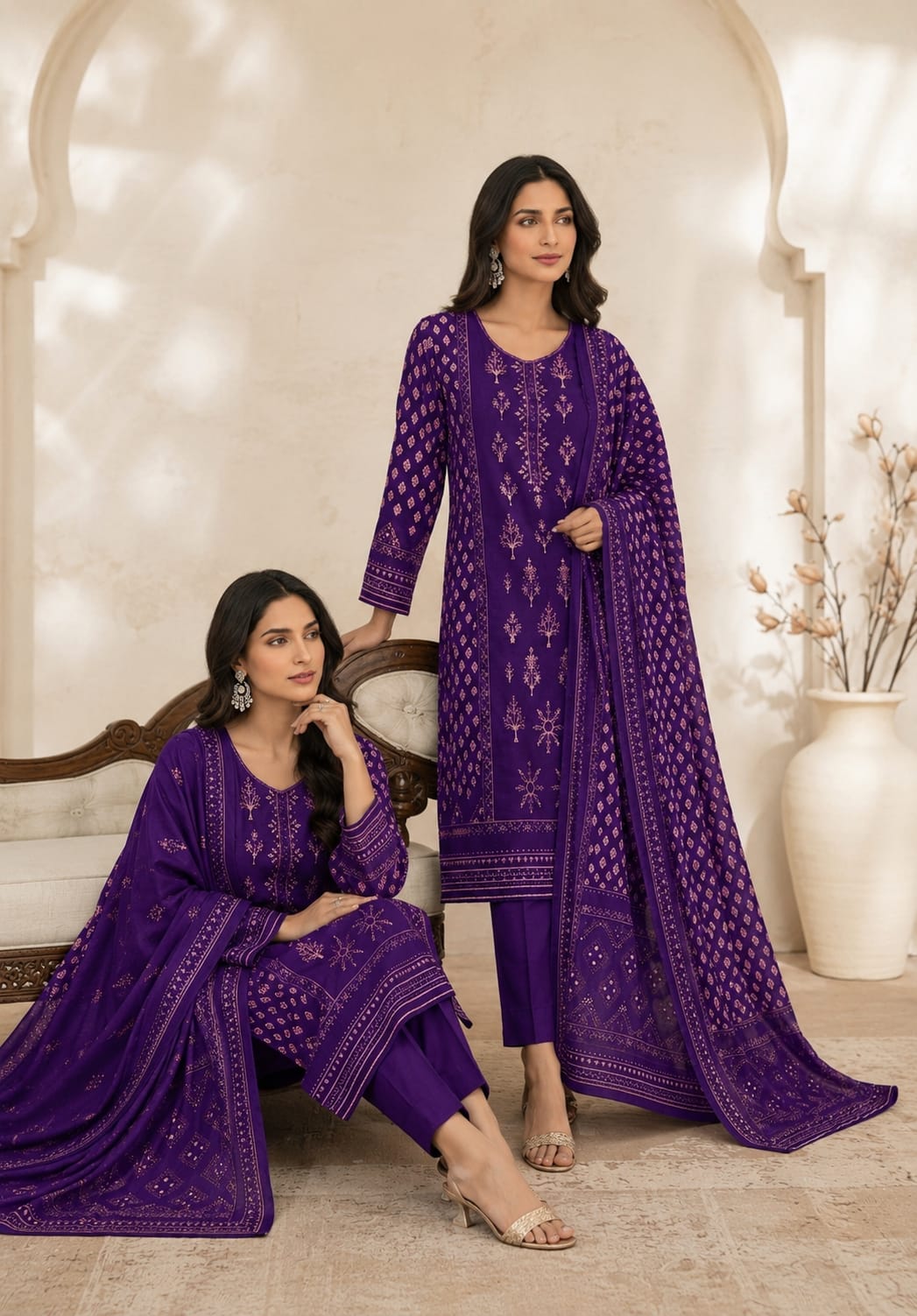 SP-BS03 Lawn Unstitched 3pc Embroidered Suit With Lawn Printed Duppata - Shaa Posh