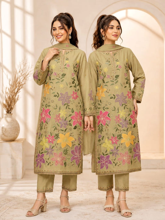 SP-88 Unstitched Fully Embroided Dhanak Suit With Wool Shawl