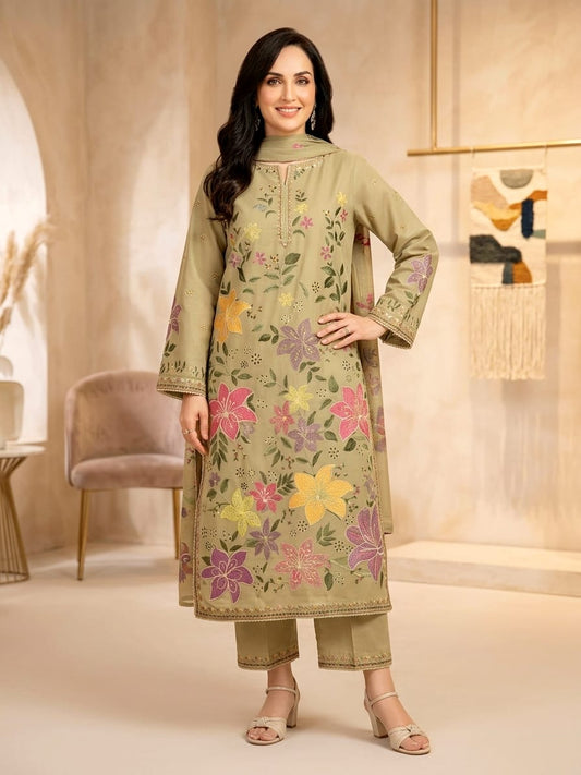 SP-88 Unstitched Fully Embroided Dhanak Suit With Wool Shawl
