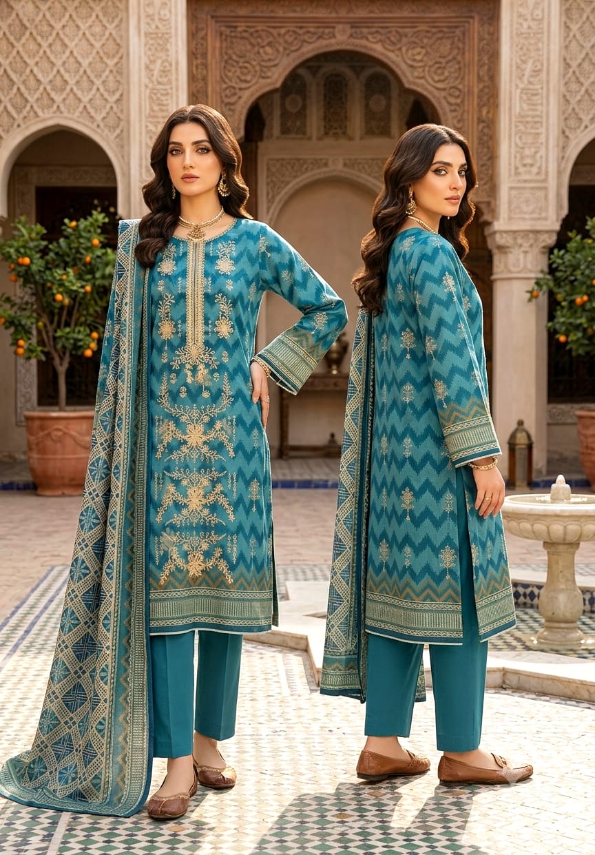 SP-89 Unstitched Fully Embroided Dhanak Suit With Dhanak Shawl