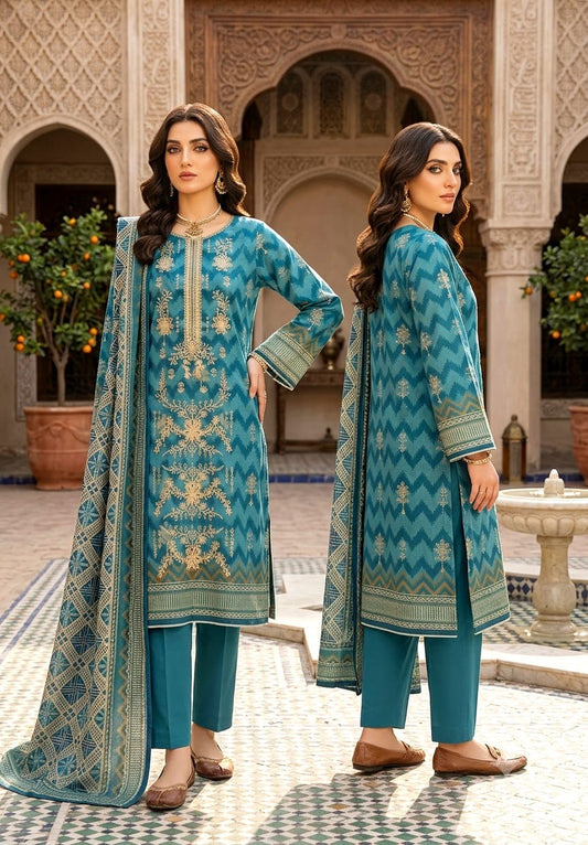 SP-89 Unstitched Fully Embroided Dhanak Suit With Dhanak Shawl