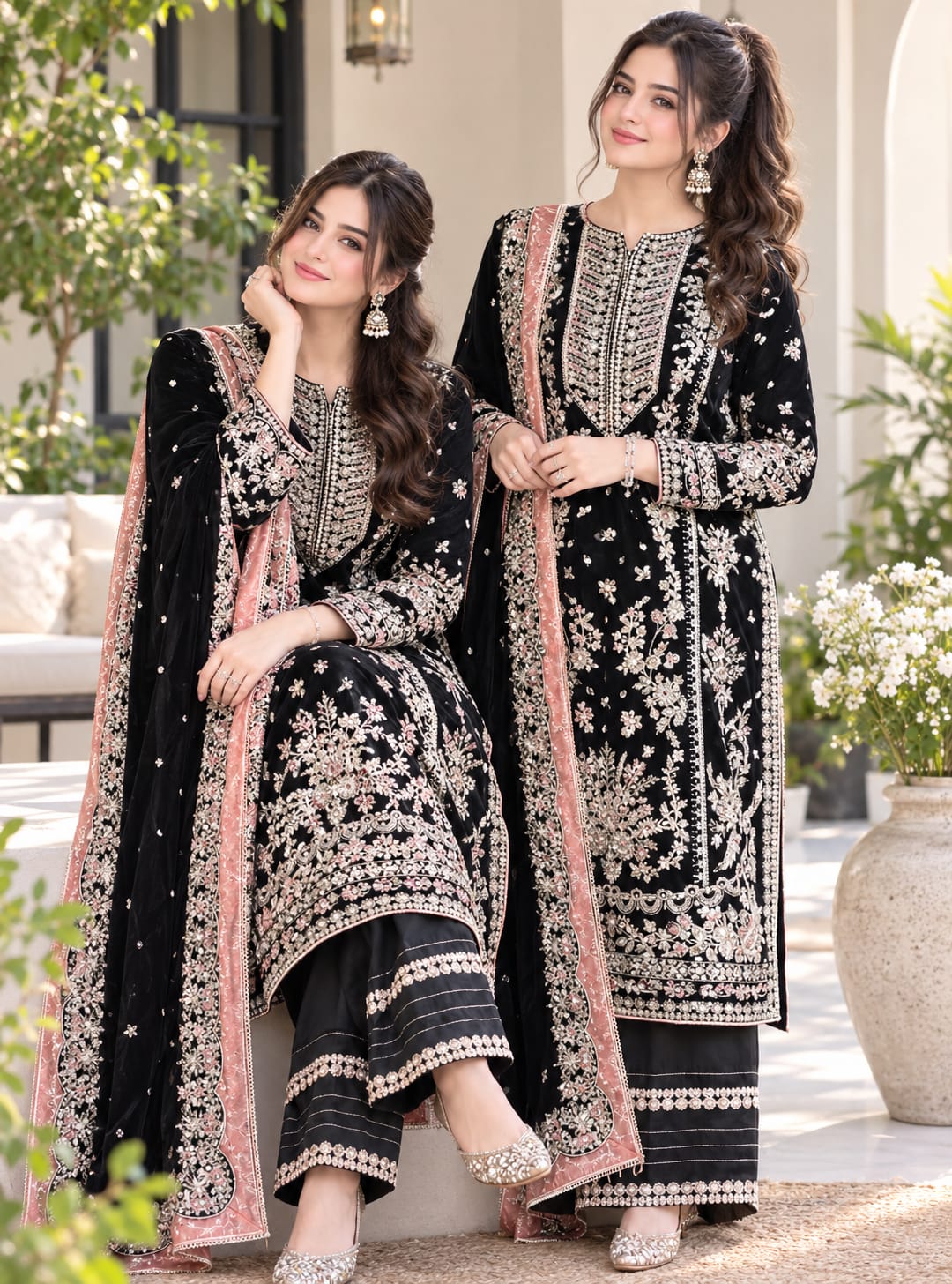 SP-AN5066 Unstitched Fully Embroidered Dhanak Suit With 4 Sided Embroidered Dhanak Shawl ( Shawl Is Ready To Wear )