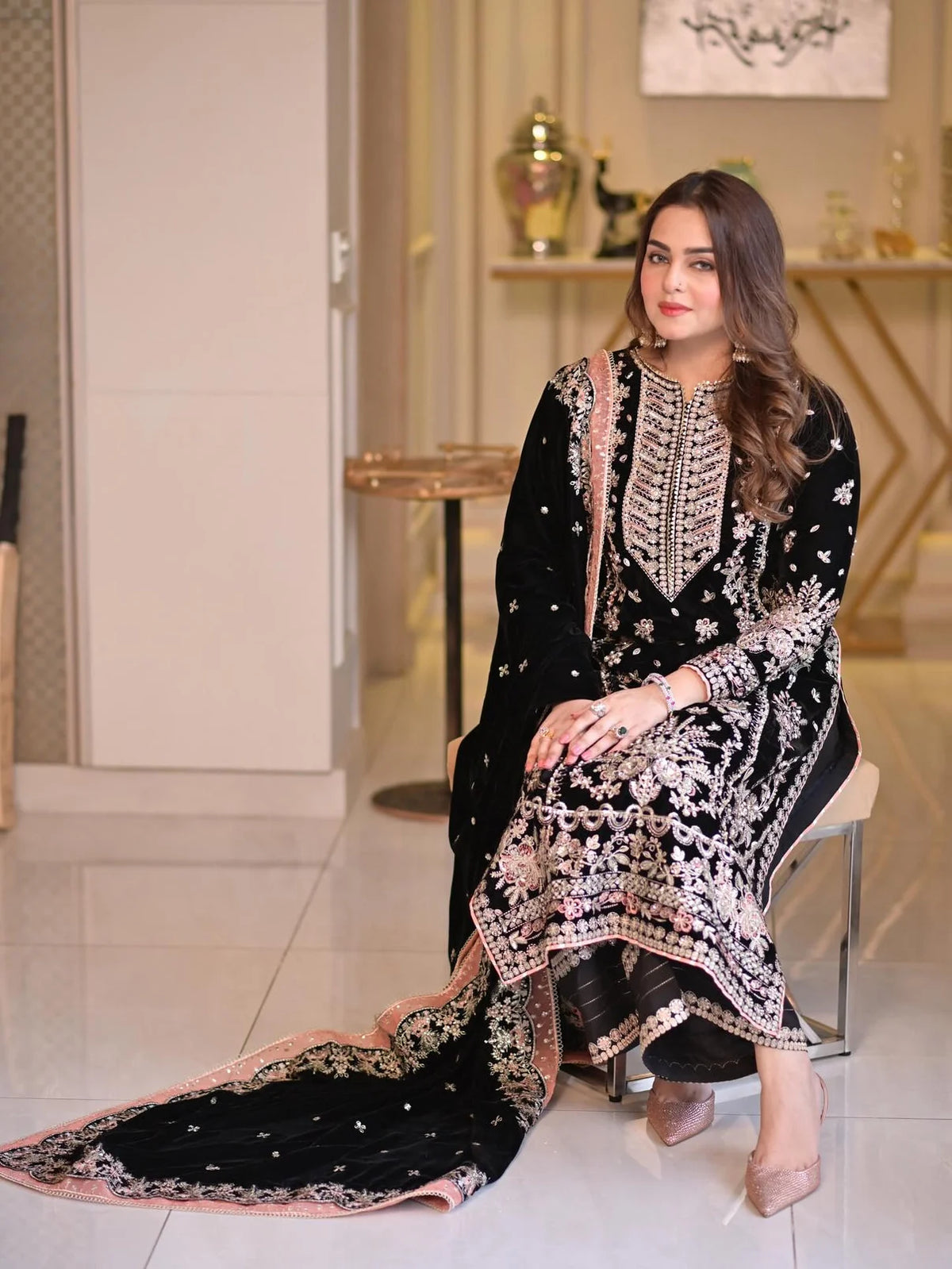 SP-AN5066 Unstitched Fully Embroidered Dhanak Suit With 4 Sided Embroidered Dhanak Shawl ( Shawl Is Ready To Wear )