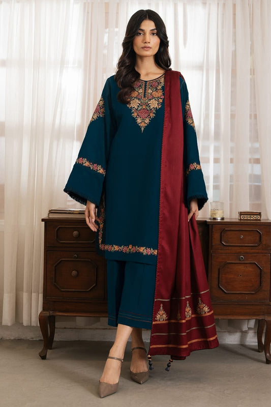 SP-JS08 Unstitched Fully Embroided Dhanak Suit With Dhanak Embroided Shawl