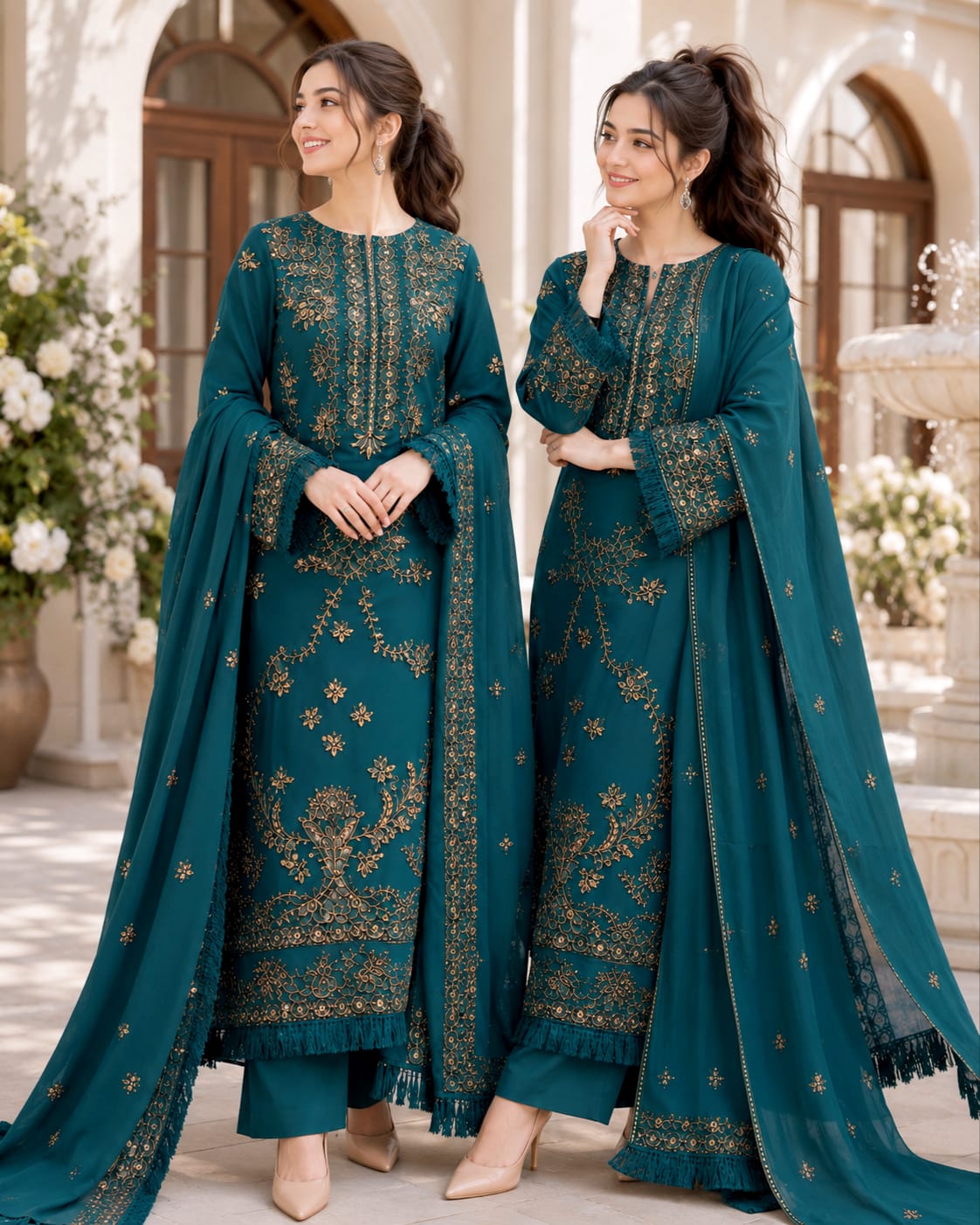 SP-NS40 (8.2 Meters) Un-Stitched Dhanak Embroidered Suit With Dhanak Embroidered Shawl
