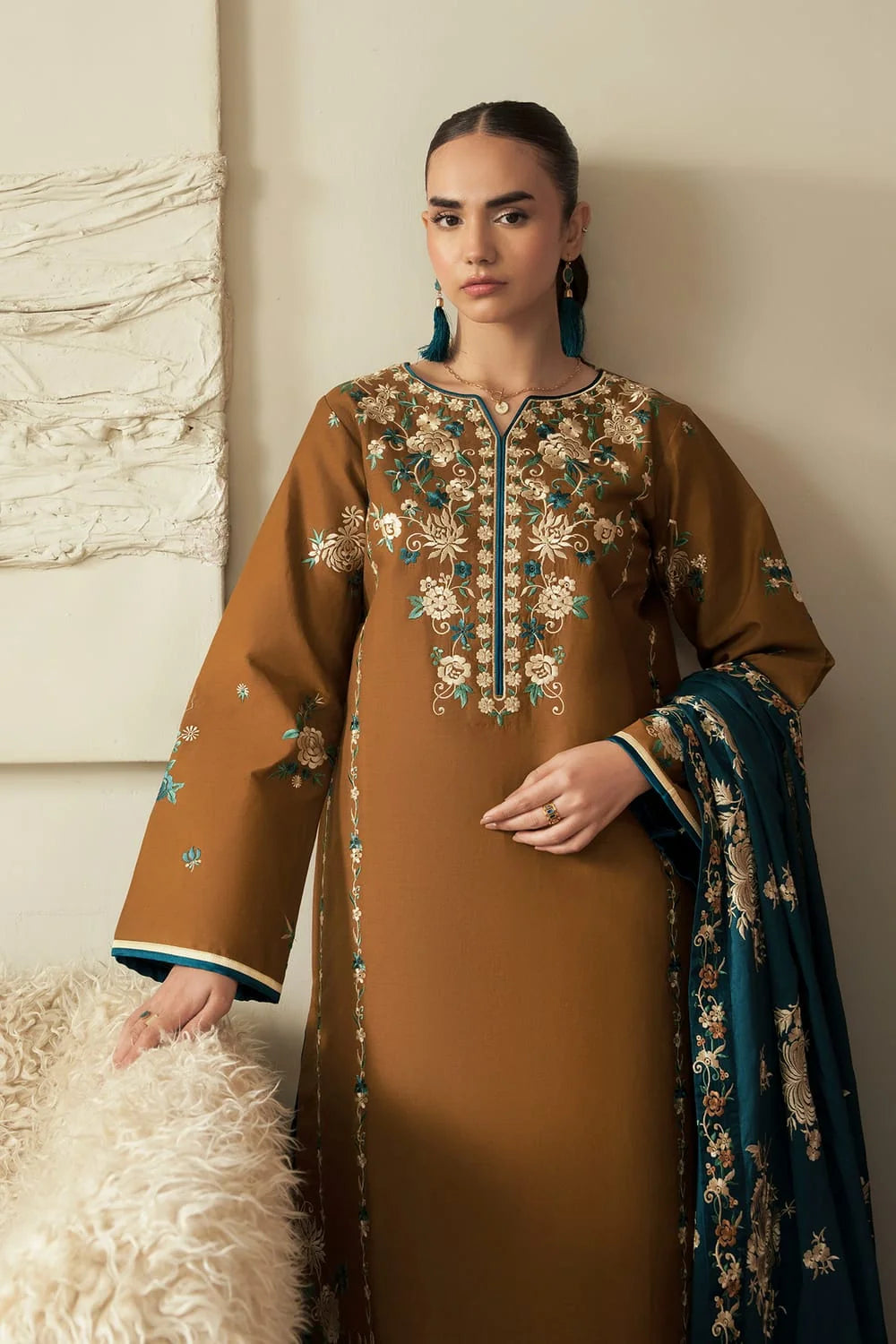 SP-RB250 Highly Recommended (8.2 meters) Unstitched Fully Embroidered Dhanak Suit With 4 Sided Embroidered Dhanak Shawl