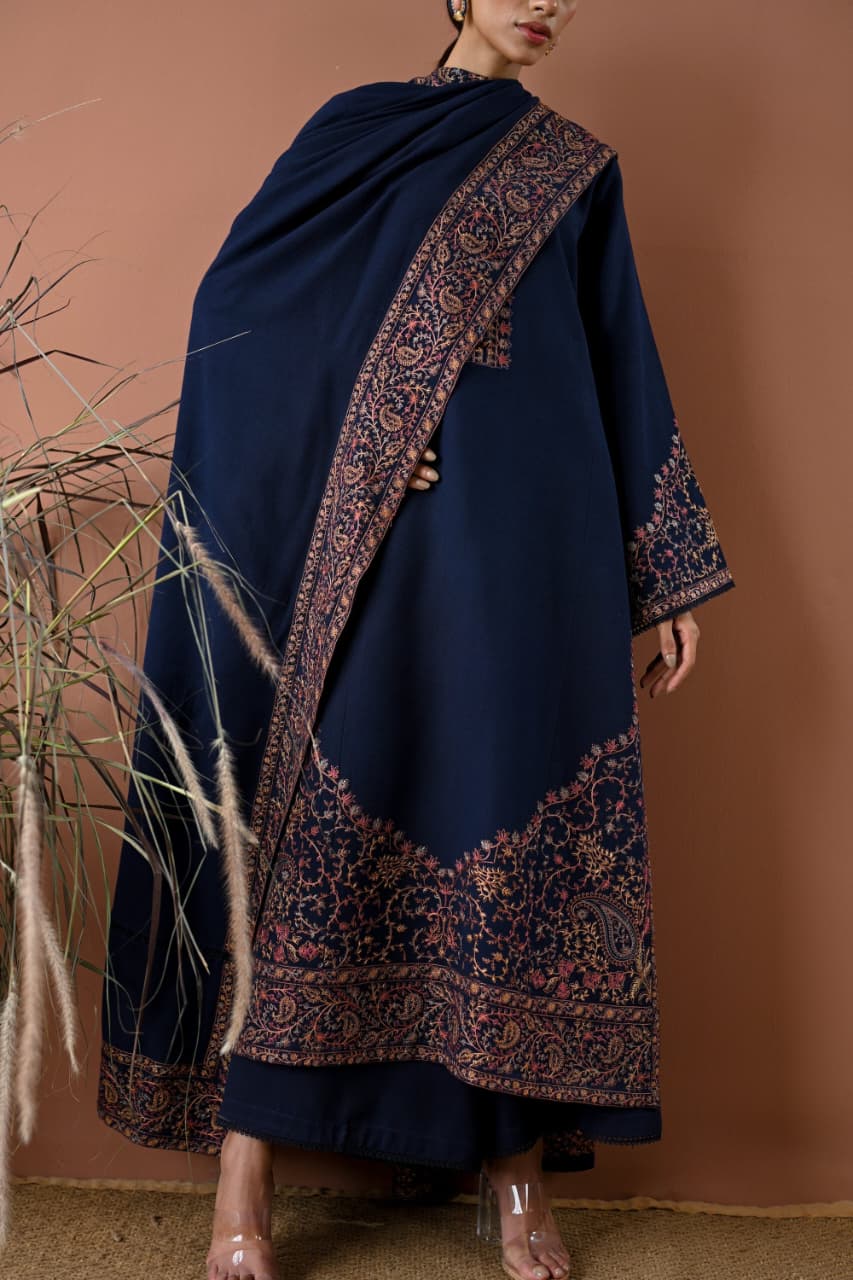 SP-BT2880(A) Unstitched Fully Embroidered Dhanak Suit With Embroidered Dhanak Shawl