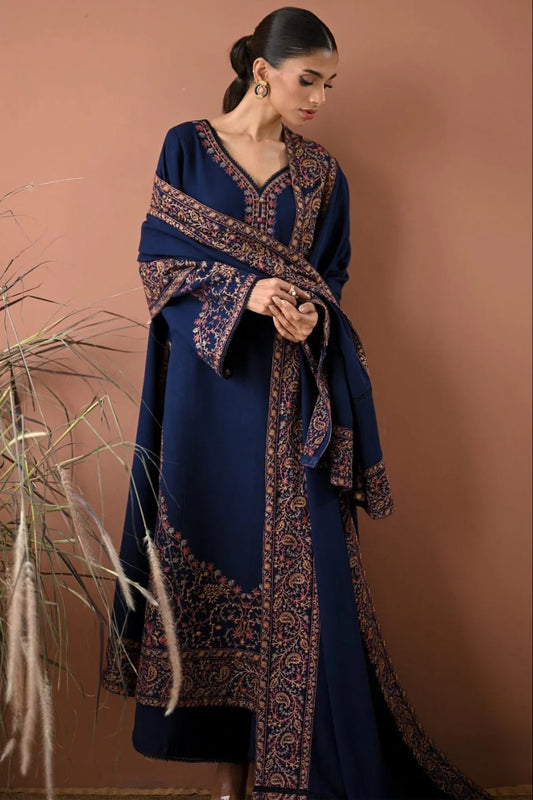 SP-BT2880(A) Unstitched Fully Embroidered Dhanak Suit With Embroidered Dhanak Shawl