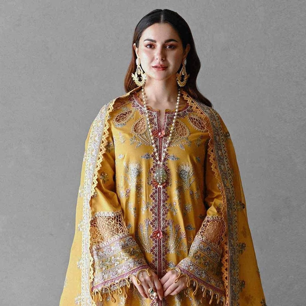 SP-2510 Unstitched Fully Embroided Lawn Suit With Organza Embroidered Dupatta - Shaa Posh