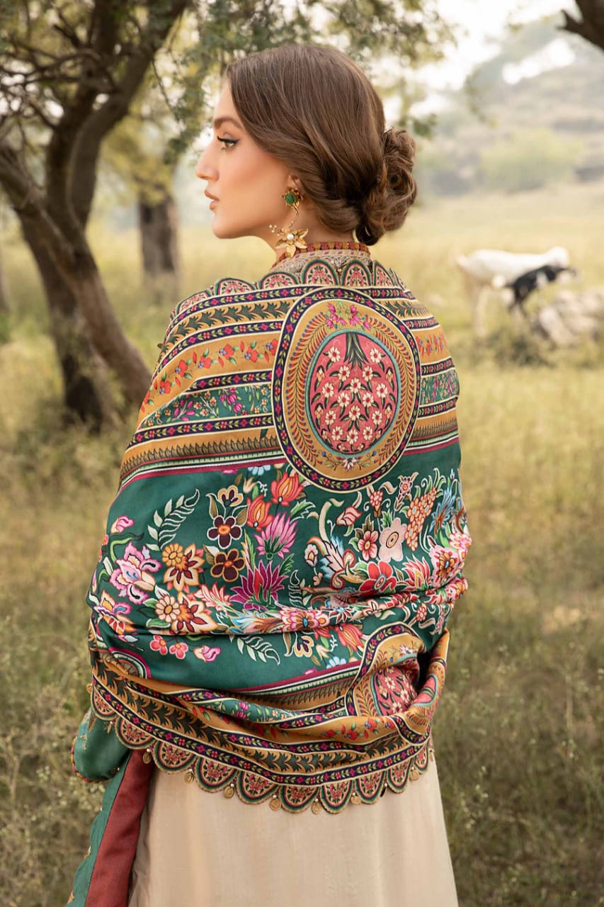 SP-MB2580 Lawn Unstitched Embroidered 3pc Suit With Poly Lawn Printed Dupatta - Shaa Posh