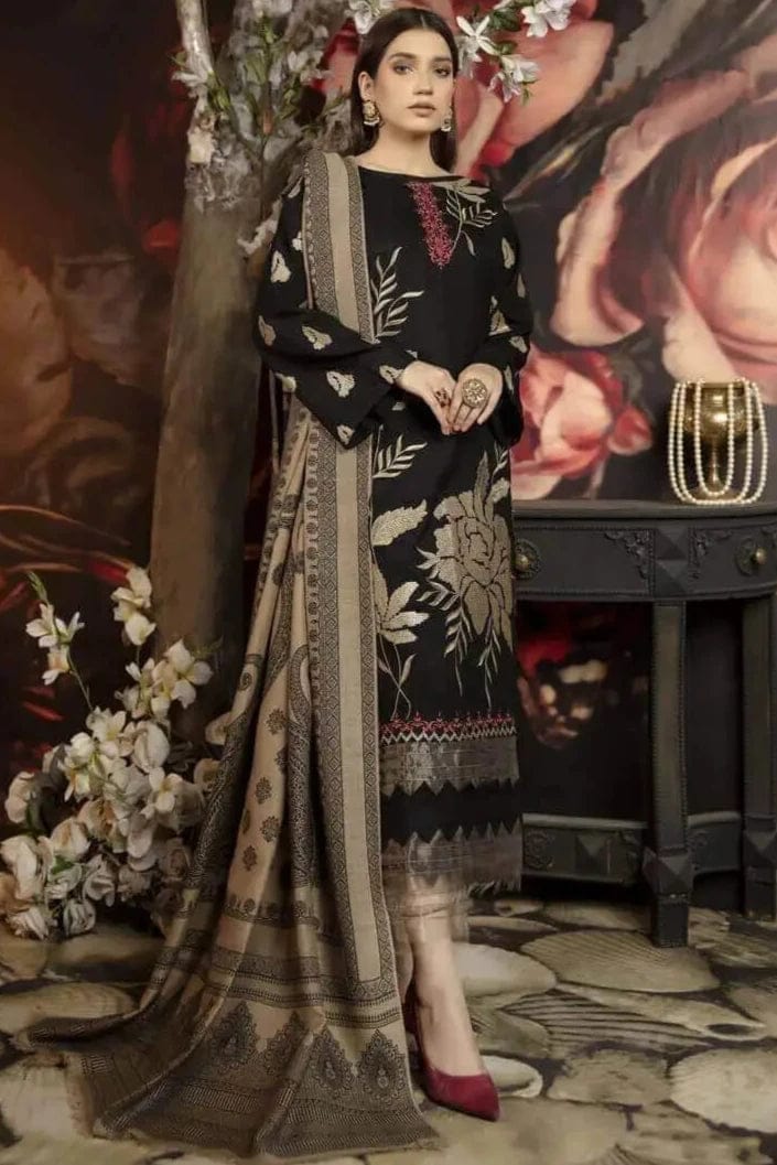 SP-1090 Unstitched Fully Embroided Dhanak Suit With Wool Shawl - Shaa Posh