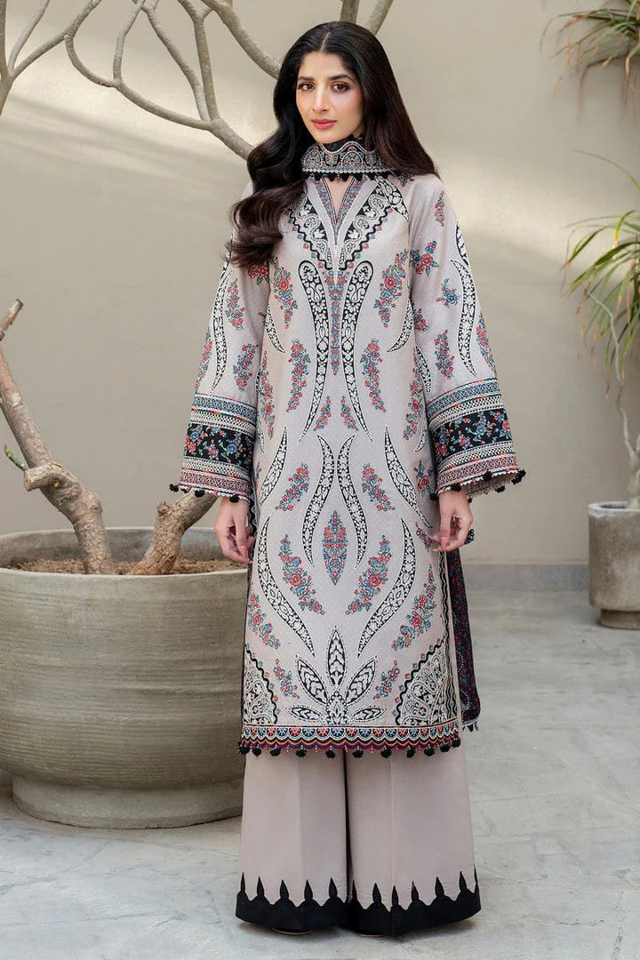 Shaa Posh SP-JZ2865 embroidered unstitched 3-piece lawn suit with soft Monar digital printed dupatta and intricate embroidery details