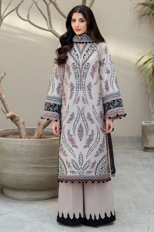 Shaa Posh SP-JZ2865 embroidered unstitched 3-piece lawn suit with soft Monar digital printed dupatta and intricate embroidery details