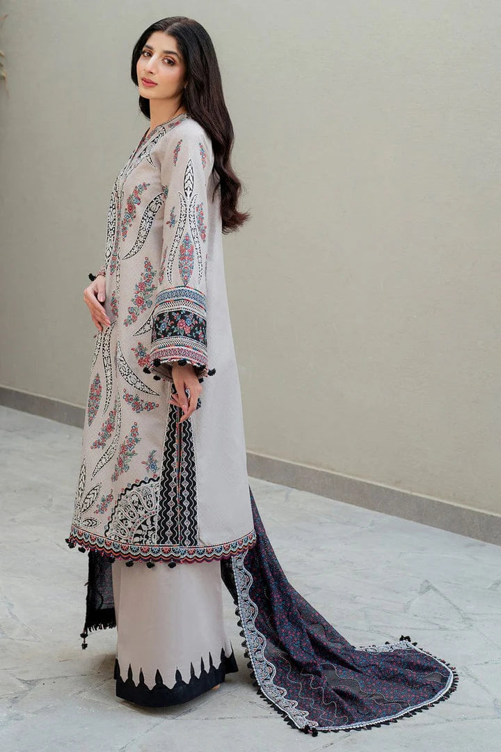 Embroidered 3-piece lawn unstitched suit by Shaa Posh featuring intricate embroidery and a soft digital printed dupatta.