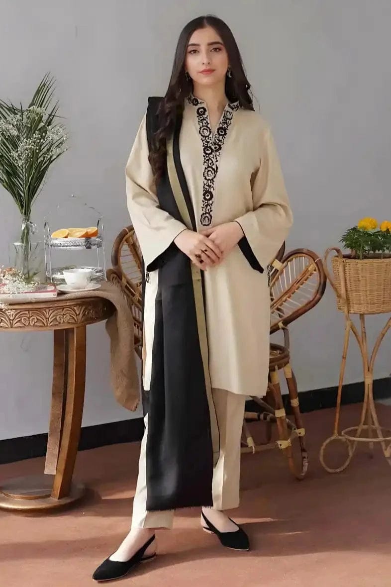 SP-AS05 Unstitched Fully Embroided Dhanak Suit With Dhanak Dupatta - Shaa Posh