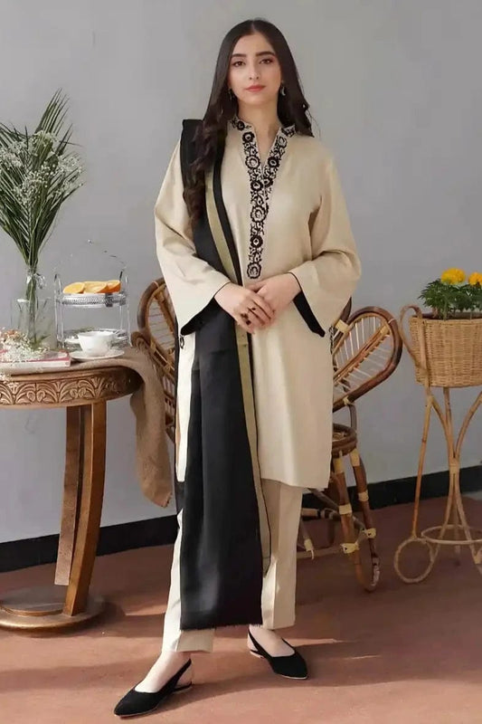 SP-AS05 Unstitched Fully Embroided Dhanak Suit With Dhanak Dupatta - Shaa Posh