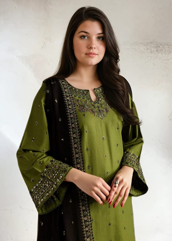 SP-BT2400 Dhanak Embroidered 3pc Suit With Dhanak Embroidered Shawl