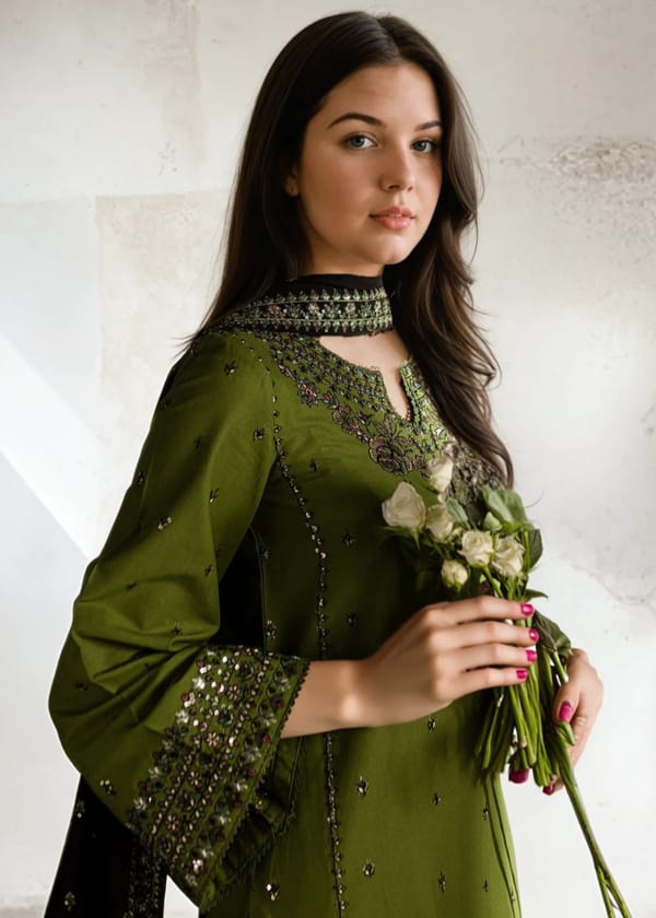 SP-BT2400 Dhanak Embroidered 3pc Suit With Dhanak Embroidered Shawl