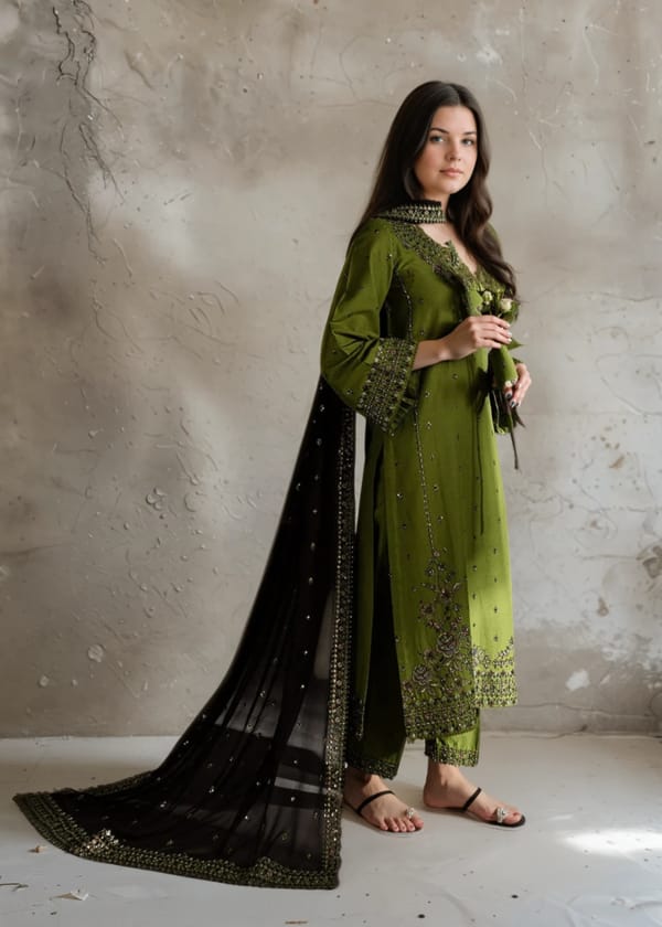 SP-BT2400 Dhanak Embroidered 3pc Suit With Dhanak Embroidered Shawl