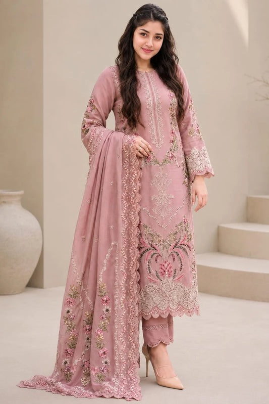 SP-AS2735(D) Luxury Dhanak Unstitched Embroidered 3pc Suit With Dhanak Embroidered Dupatta