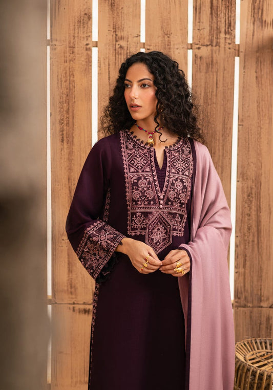 SP-RP605 Unstitched Embroidered Dhanak Suit With Embroidered Dhanak Shawl - Shaa Posh