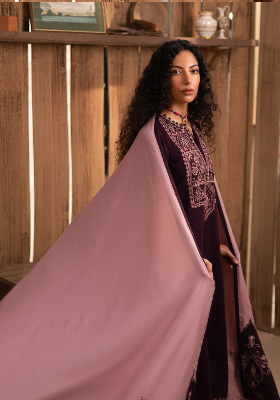 SP-RP605 Unstitched Embroidered Dhanak Suit With Embroidered Dhanak Shawl - Shaa Posh