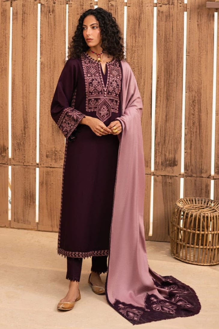 SP-RP605 Unstitched Embroidered Dhanak Suit With Embroidered Dhanak Shawl - Shaa Posh