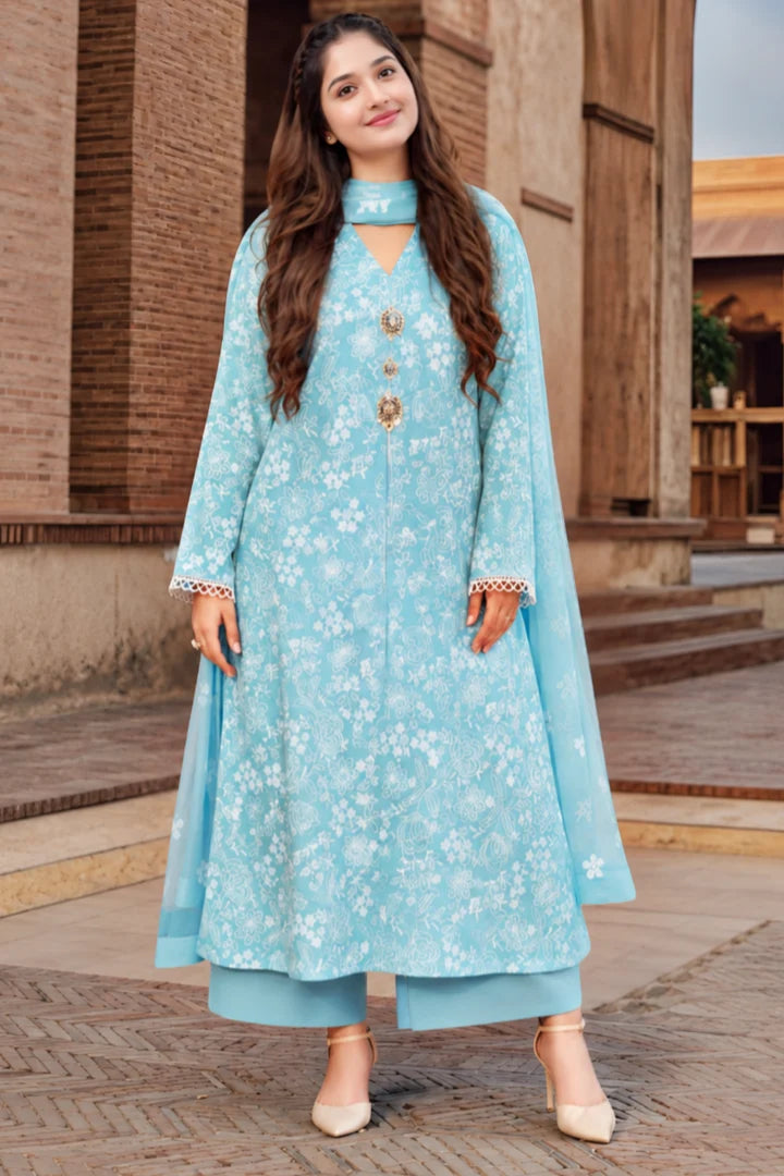 SP-108 Dhanak 3Pc Embroidered Suit With Dhanak Embroidered Shawl